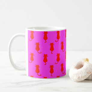 Feline Fun Forever Whimsical Red Cats Pink Coffee Mug