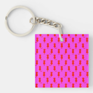 Feline Fun Forever Whimsical Red Cats Pink Key Ring