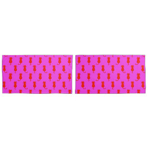 Feline Fun Forever Whimsical Red Cats Pink Pillowcase