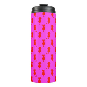 Feline Fun Forever Whimsical Red Cats Pink Thermal Tumbler