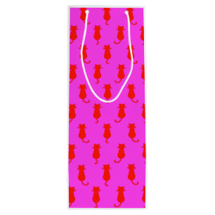Feline Fun Forever Whimsical Red Cats Pink Wine Gift Bag