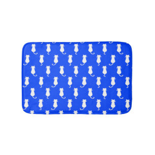 Feline Fun Forever Whimsical White Cats Blue Bath Mat