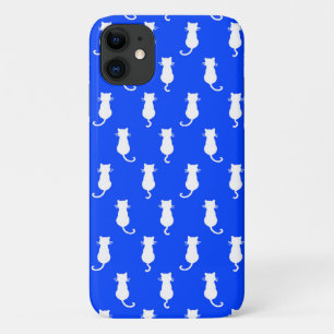 Feline Fun Forever Whimsical White Cats Blue iPhone 11 Case
