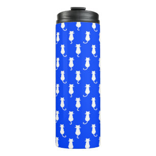 Feline Fun Forever Whimsical White Cats Blue Thermal Tumbler