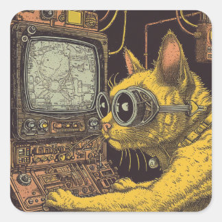 Feline Future: Cyberpunk Cat Fantasy Square Sticker