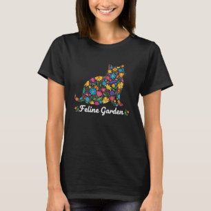 Feline Garden Whimsical Floral Cat Silhouette T-Shirt
