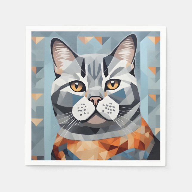 Feline Geometry British Shorthair Napkin (Front)