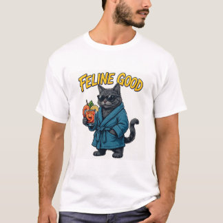 Feline Good — Cat in Bathrobe with Shrimp Cocktail T-Shirt