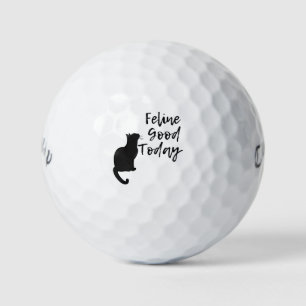 'Feline Good Today' Playful Black Cat Lovers Humou Golf Balls