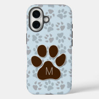 Feline Lover's Blue and Brown Paw Prints Monogram