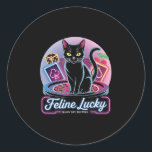 Feline Lucky Gambling Casino Cat Game Player &amp; Classic Round Sticker<br><div class="desc">Feline Lucky Gambling Casino Cat Game Player & Funny Pun</div>