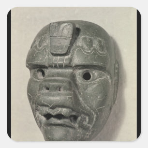 Feline mask of a man, from Oaxaca, Pre-Columbian Square Sticker