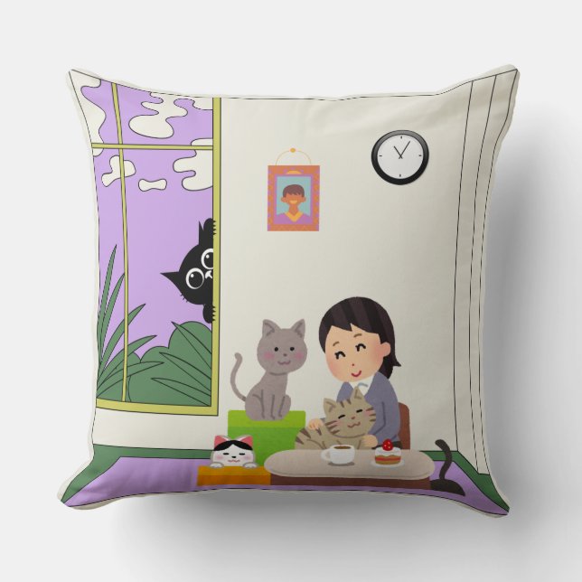 Feline Moments Throw Pillow (Front)