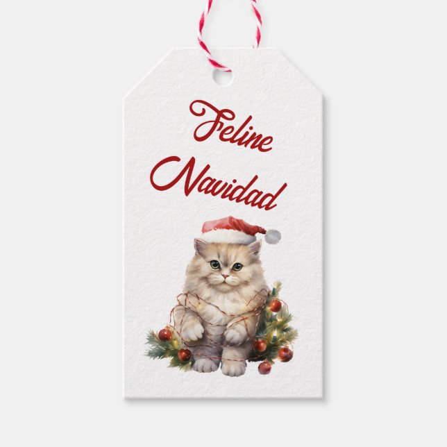 Feline Navidad Cat Gift Tags (Front)