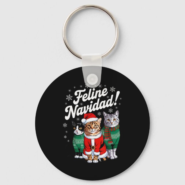 Feline Navidad Funny Cat Christmas Holiday Xmas Sa Key Ring (Front)