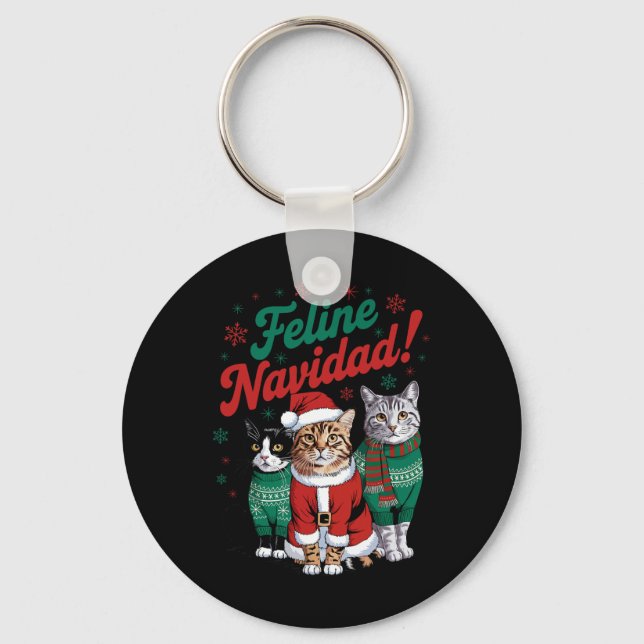 Feline Navidad Funny Cat Christmas Holiday Xmas Sa Key Ring (Front)