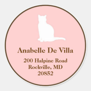 Feline pink brown cat custom name address label