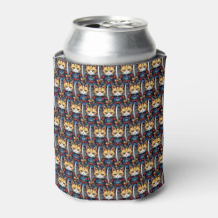 Feline Samurai Warrior Can Cooler