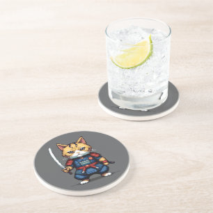 Feline Samurai Warrior Coaster