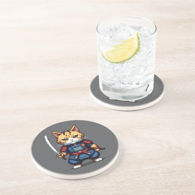 Feline Samurai Warrior Coaster (Side)