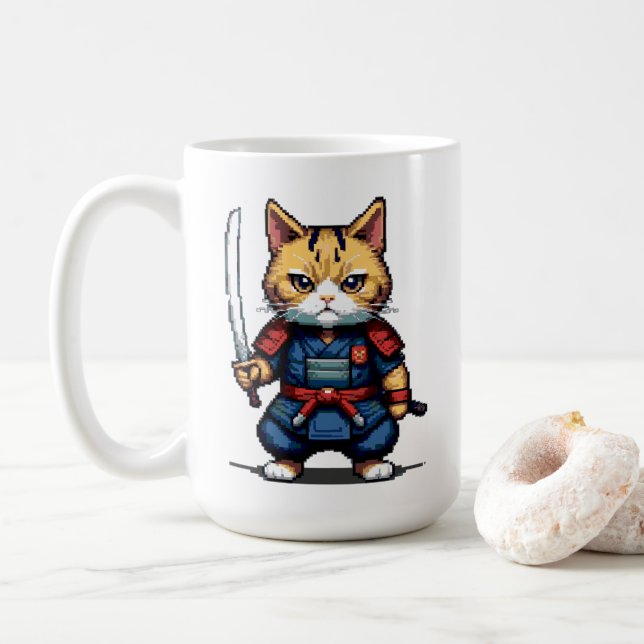 Feline Samurai Warrior Coffee Mug (With Donut)