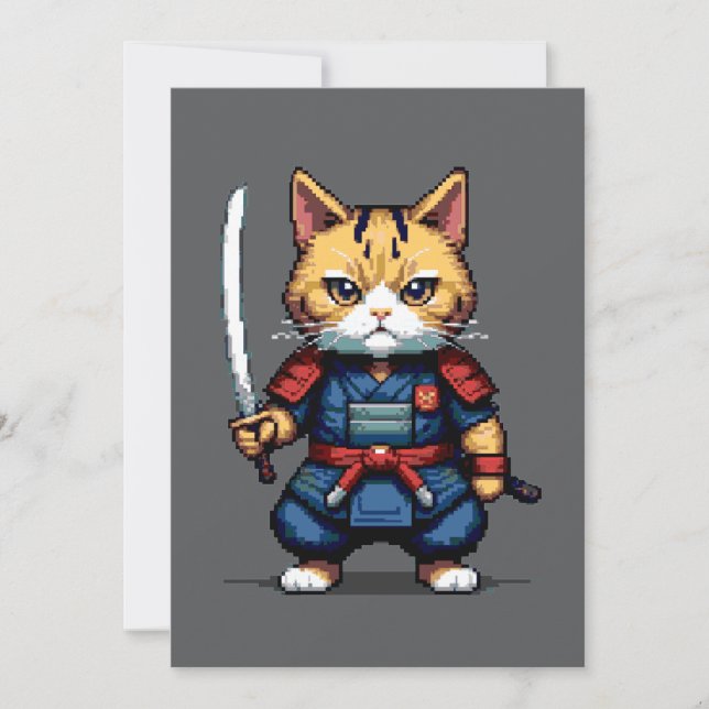 Feline Samurai Warrior Invitation (Front)