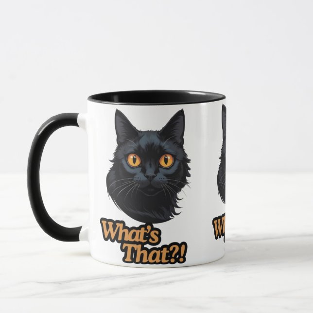 Feline Shock: Black Cat with Sharp Orange Eyes Mug (Left)