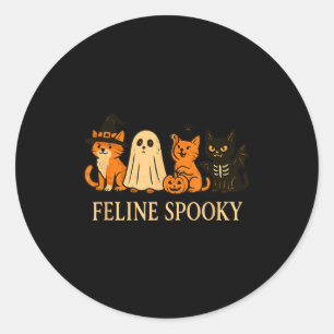 Feline spooky cats halloween witch ghost bat classic round sticker