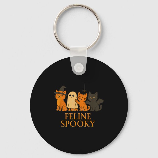 Feline spooky cats halloween witch ghost bat  key ring (Front)