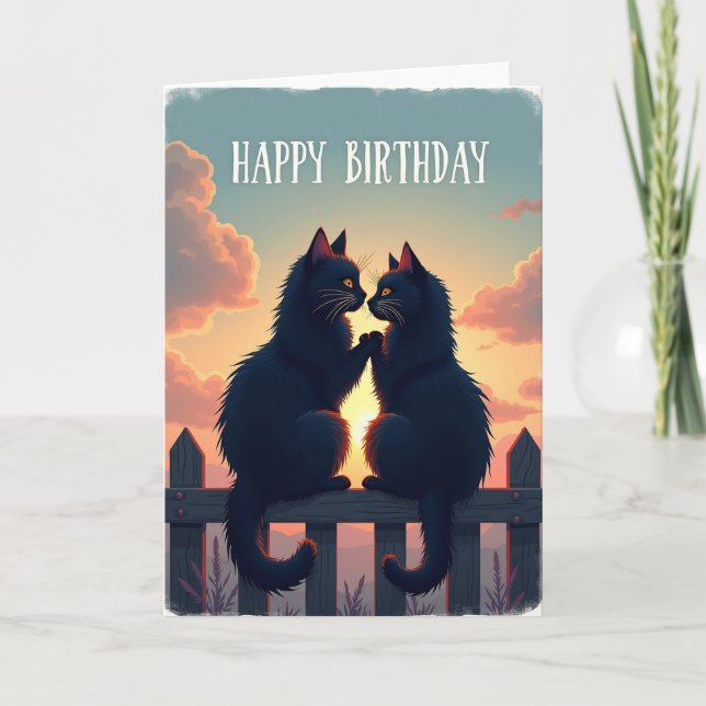 Feline Sunset Birthday Card (Front)