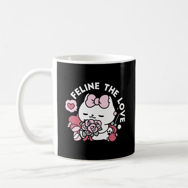 Feline the Love - Cute Valentine’s Cat Design Coffee Mug (Left)