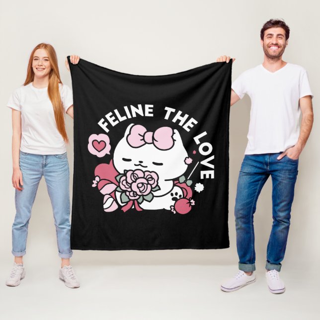Feline the Love - Cute Valentine’s Cat Design Fleece Blanket (In Situ)