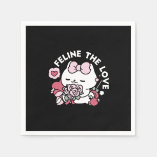 Feline the Love - Cute Valentine’s Cat Design Napkin