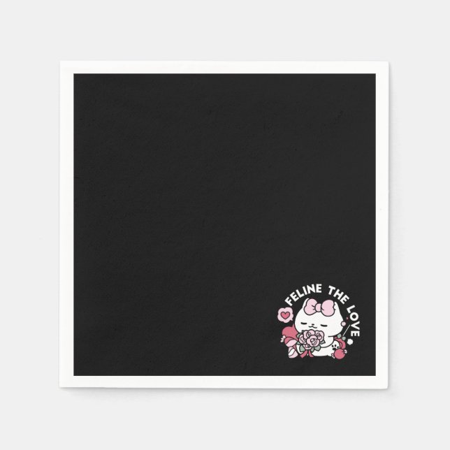 Feline the Love - Cute Valentine’s Cat Design Napkin (Front)