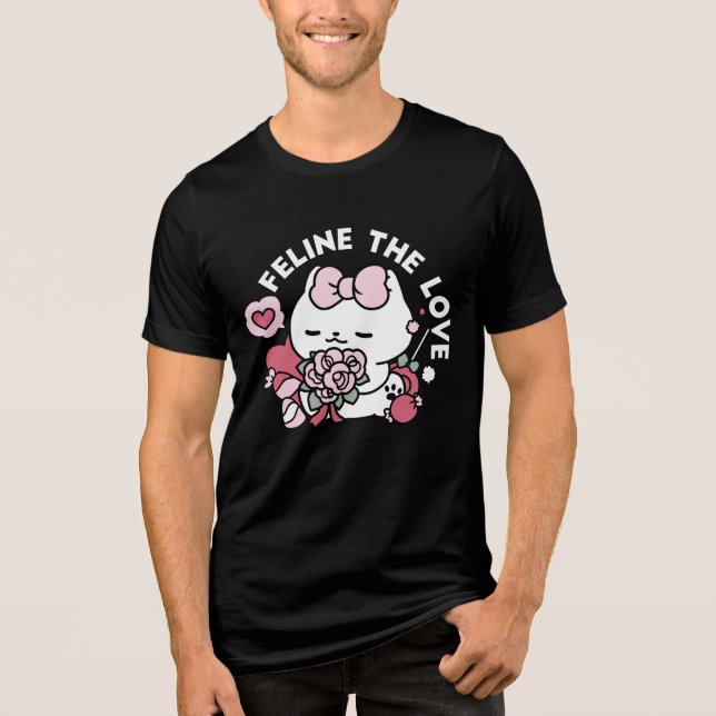 Feline the Love - Cute Valentine’s Cat Design Tri-Blend Shirt (Front)