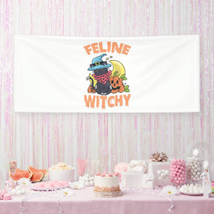 Feline Witchy Funny Spooky Halloween Cat Kitten Banner