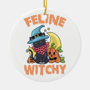 Feline Witchy Funny Spooky Halloween Cat Kitten Ceramic Ornament