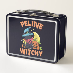 Feline Witchy Funny Spooky Halloween Cat Kitten Metal Lunch Box