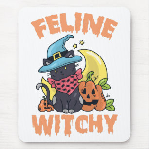 Feline Witchy Funny Spooky Halloween Cat Kitten Mouse Pad