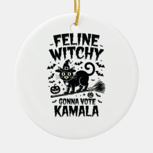 Feline Witchy Gonna Vote Kamala Halloween Ceramic Ornament
