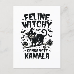 Feline Witchy Gonna Vote Kamala Halloween Postcard
