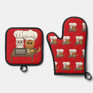 Feline Xmas Cookies Oven Mitt & Pot Holder Set