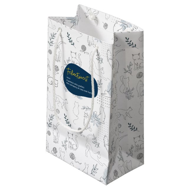 Felinetrovert for cat lovers on a  small gift bag (Front Angled)