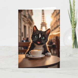 Felini Cat in Paris   Latte Heart & Eiffel Tower Invitation