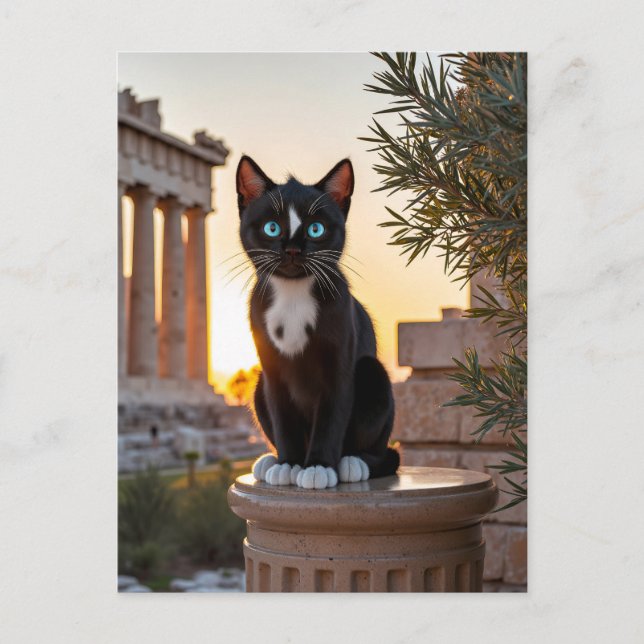 Felini Visits the Parthenon: A Greek Odyssey Holiday Postcard (Front)