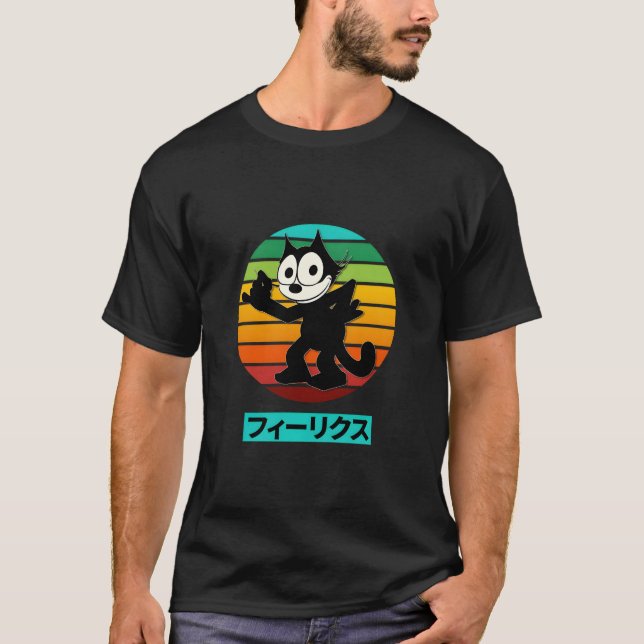 Felix Cartoon Cat Retro Rainbow Sunset Japanese Wr T-Shirt (Front)