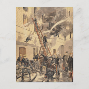 Felix Faure  with the firemen Postcard