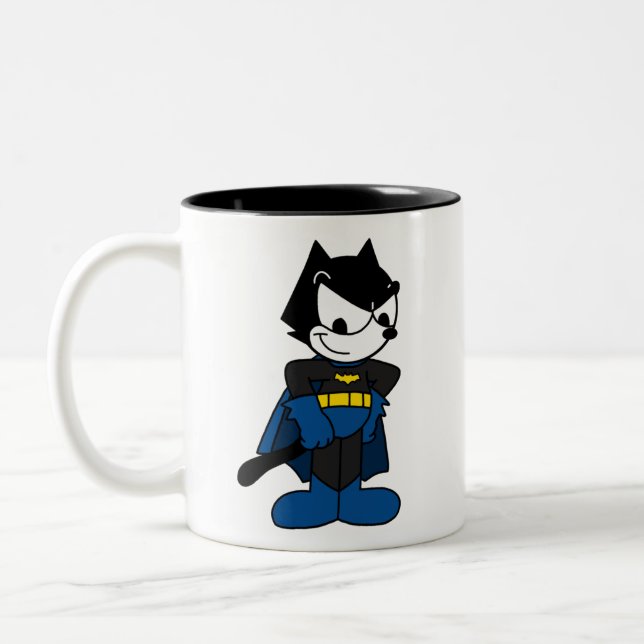 Felix the Hero — Cute Cartoon Superhero Design Two-Tone Coffee Mug (Left)
