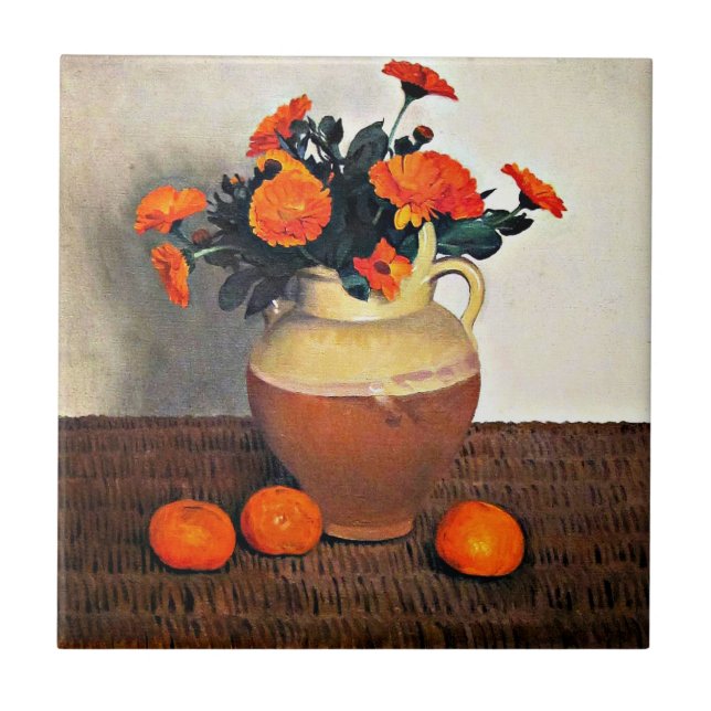 Felix Vallotton art, Marigolds and Tangerines Ceramic Tile (Front)