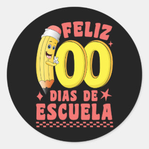 Feliz 100 Dias De Escuela Groovy 100 Days Spanish Classic Round Sticker